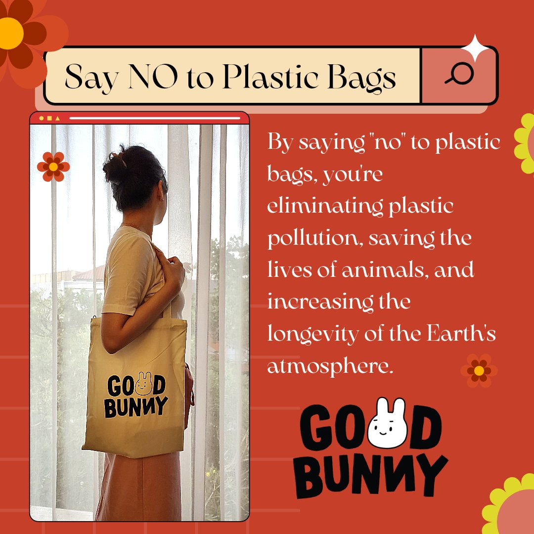 AnjingJek's tweet photo. SAY NO TO PLASTIC BAGS
By saying "no" to plastic bags, you're eliminating plastic pollution, saving the lives of animals, and increasing the longevity of the Earth's atmosphere. @GoodBunny_NFT #GoodBunnyChallenge https://t.co/V7FJCtkPpD