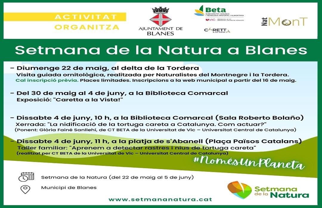 Blanes_cat's tweet photo. Notícia: @Blanes_cat promou la protecció de la natura i la sostenibilitat amb
#SetmanaNatura 2022 Avui dilluns s’han obert inscripcions gratuïtes #VisitaOrnitològica al #DeltaTordera diumenge 22 de maig i el 4 de juny hi ha #TallerFamiliar #TortugaMarina
https://t.co/6BjmFSaoHA https://t.co/UJ3rfZykhq