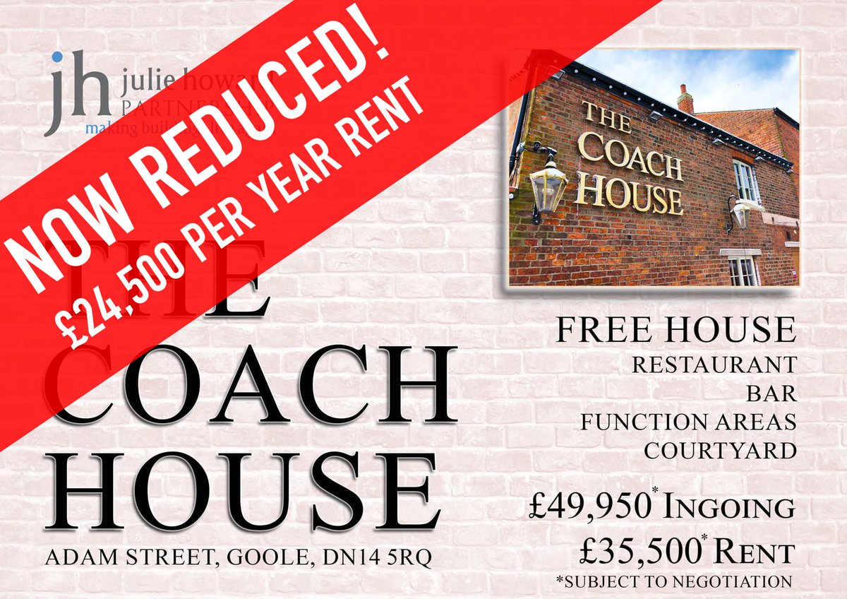 JulieHowardP's tweet photo. ❗️❌ NOW REDUCED IN PRICE ❌❗️
BAR/RESTAURANT BUSINESS FOR SALE

The Coach House Bar &amp; Restaurant - located in Goole, East Yorkshire.

For more information and to arrange a viewing please call Howard: 07970 123457

#businessforsale #barforsale #restaurantforsale #businesstorent https://t.co/hA6uAm00ig