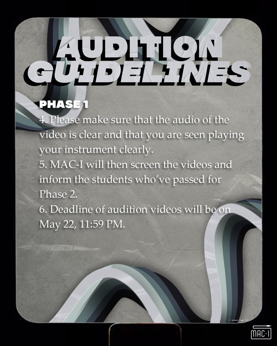 MACI2223's tweet photo. Still having TREBLE? ๐ค
Basahin at sundan ang mga Audition Guidelines para sa parehong mga yugto ng audition! ๐๐ต Handa na kami MACIta ang inyong talento ๐ See you there! ๐ค๐ค
#MACInig
๐จ: Gabby Castillo https://t.co/RwkbKqXxAv