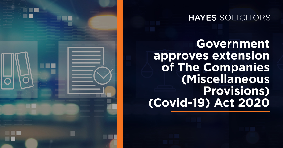 Hayes solicitors LLP (@hayessolicitors) on Twitter photo The <a href="/DeptEnterprise/">Department of Enterprise, Tourism and Employment</a> recently announced the extension of The Companies (Miscellaneous Provisions) (Covid-19) Act 2020 to 31 December 2022 - our team discuss #restructuring options in a post pandemic era hayes-solicitors.ie/News/Governmen⦠#companylaw #companiesact The <a href="/DeptEnterprise/">Department of Enterprise, Tourism and Employment</a> recently announced the extension of The Companies (Miscellaneous Provisions) (Covid-19) Act 2020 to 31 December 2022 - our team discuss #restructuring options in a post pandemic era hayes-solicitors.ie/News/Governmen⦠#companylaw #companiesact