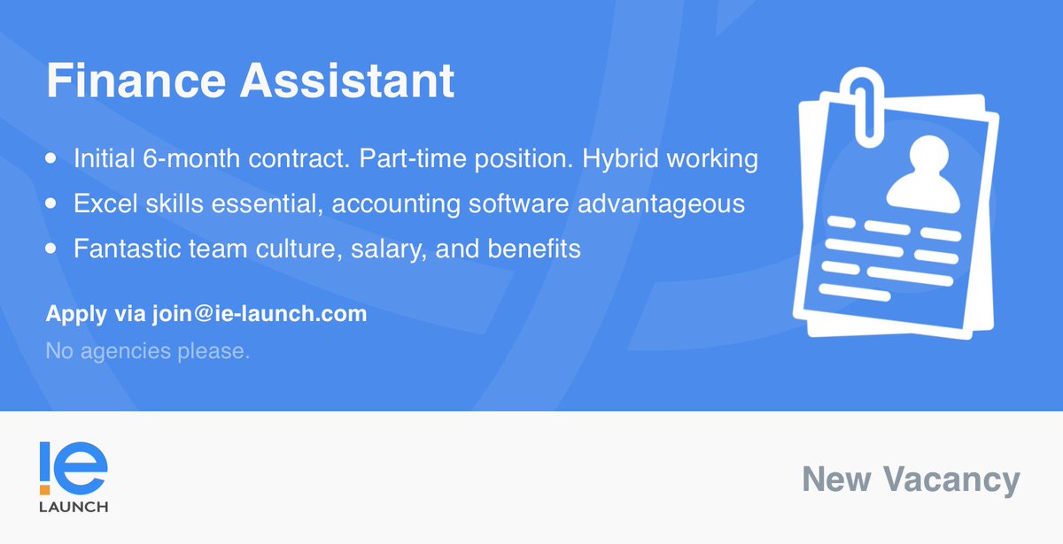 ie_launch's tweet photo. Fantastic opportunity to join a fast-growing company working part-time hours on an initial 6-month contract.🙌

Take a peek at the job spec here: https://t.co/4YXeHDVNJT 

#FinanceAssistant #NewJob #LaunchExcellence https://t.co/YKCrl6IrJK