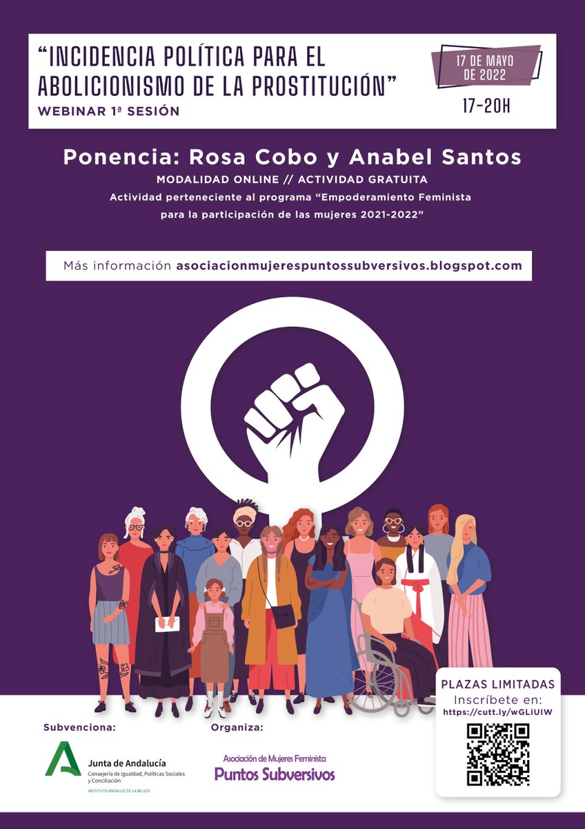 PuntosSubversiv's tweet photo. Mañana seguiremos avanzando en la participación e incidencia política para la abolición de la prostitución a través de esta Webinar facilitada por 
@RosaCoboBedia y @anabelsantos19
Aún te puedes inscribir: https://t.co/97MdkqUNvT 
@IAMJunta https://t.co/wWyUfYz8Cx