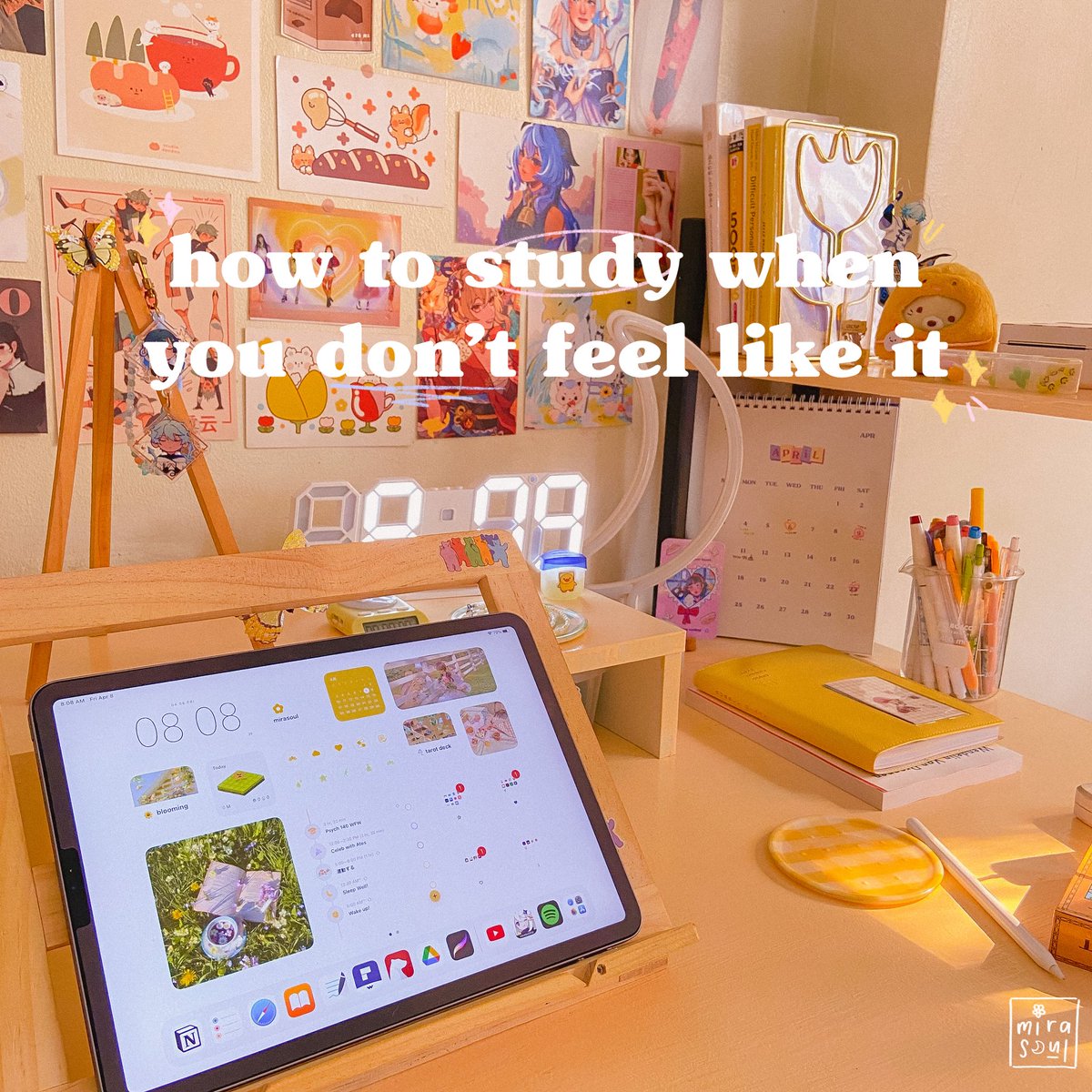 bymirasoul's tweet image. 🪄 how to study when you don’t feel like it 

There will always be times we procrastinate on doing something. We know even with the lack of motivation, it’s important to push through so that future you won’t have a difficult time. Here are simple ways you can start studying ✨