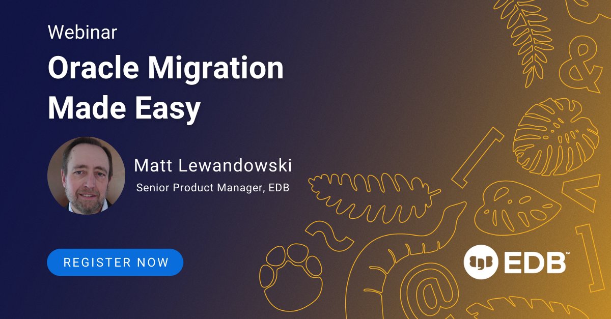 edbangma's tweet photo. What should you consider before embarking on #database migration from #Oracle to #Postgres? 👉 https://t.co/afbQz7dGxe

🗣️ Matt Lewandowski, Senior Product Manager, EDB
📅 Wednesday, 18 May 2022  |  11:00 am ET / 15:00 GMT

#OpenSource #PowerToPostres with @EDBPostgres https://t.co/7xxa3oTjeH