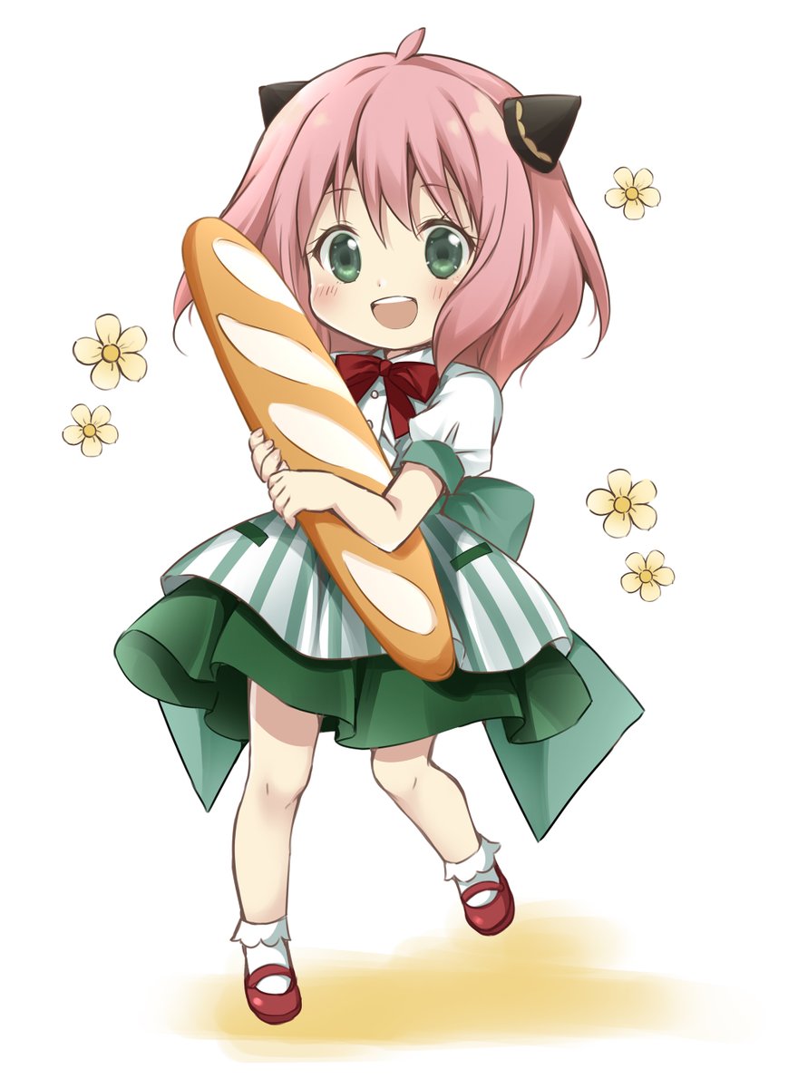 anya (spy x family) 1girl food solo pink hair bread female child green eyes  illustration images