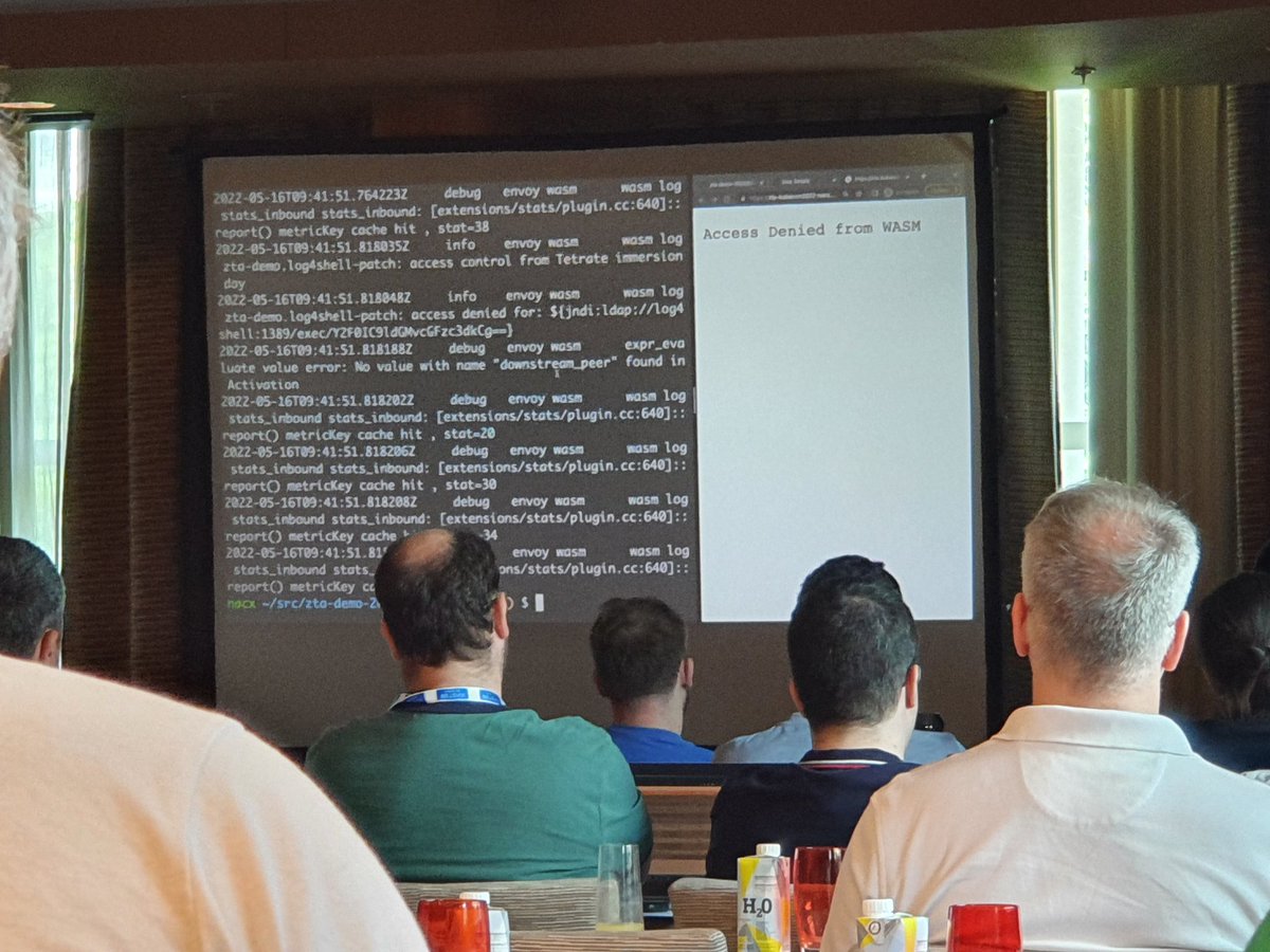 danielbryantuk's tweet photo. Great demo of the power of @IstioMesh WASM plugins to write policy in Kubernetes and service mesh.
Here the @Tetrateio folks are demoing how to lock down log4shell attacks with one piece of code deployed across the mesh (and without modifying the underlying app)
#ServiceMeshDay https://t.co/FYBOJWWRzM