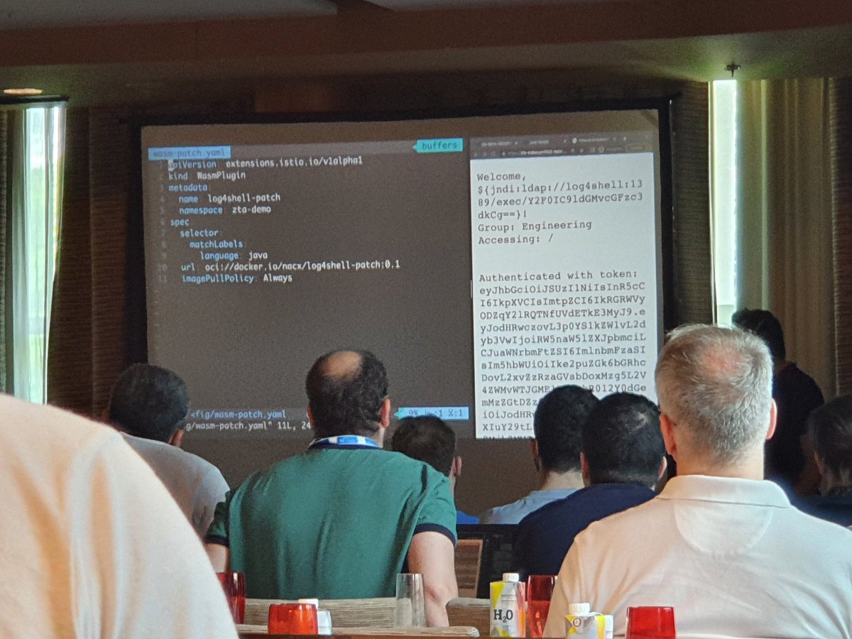 danielbryantuk's tweet photo. Great demo of the power of @IstioMesh WASM plugins to write policy in Kubernetes and service mesh.
Here the @Tetrateio folks are demoing how to lock down log4shell attacks with one piece of code deployed across the mesh (and without modifying the underlying app)
#ServiceMeshDay https://t.co/FYBOJWWRzM
