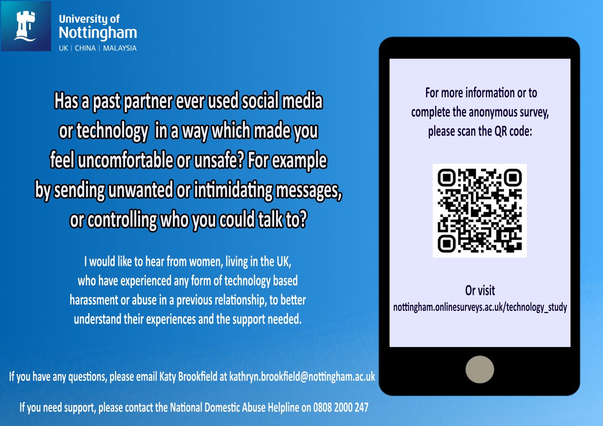 techabuse_study's tweet image. Thank you to everyone who has shared and participated in this research so far! I am still looking to hear from women, especially from Wales, Scotland, and Northern Ireland. Participation is completely anonymous and should take approximately 15 minutes: rb.gy/9fk2ak