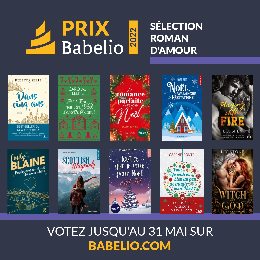 Babelio's tweet photo. 9⃣ En sélection pour la catégorie 'Roman d'amour' au #PrixBabelio2022 : @wild_lsr, Carène Ponte, @delinda_dane, Rose Mia, @lj_shen, @BlaineEmily, @PhoenixBAsher2, @RebeccaASerle, Liv Stone et Caro M. Leene

Votez ici : https://t.co/JGQuIV9Mtb https://t.co/P72TB0HXiV