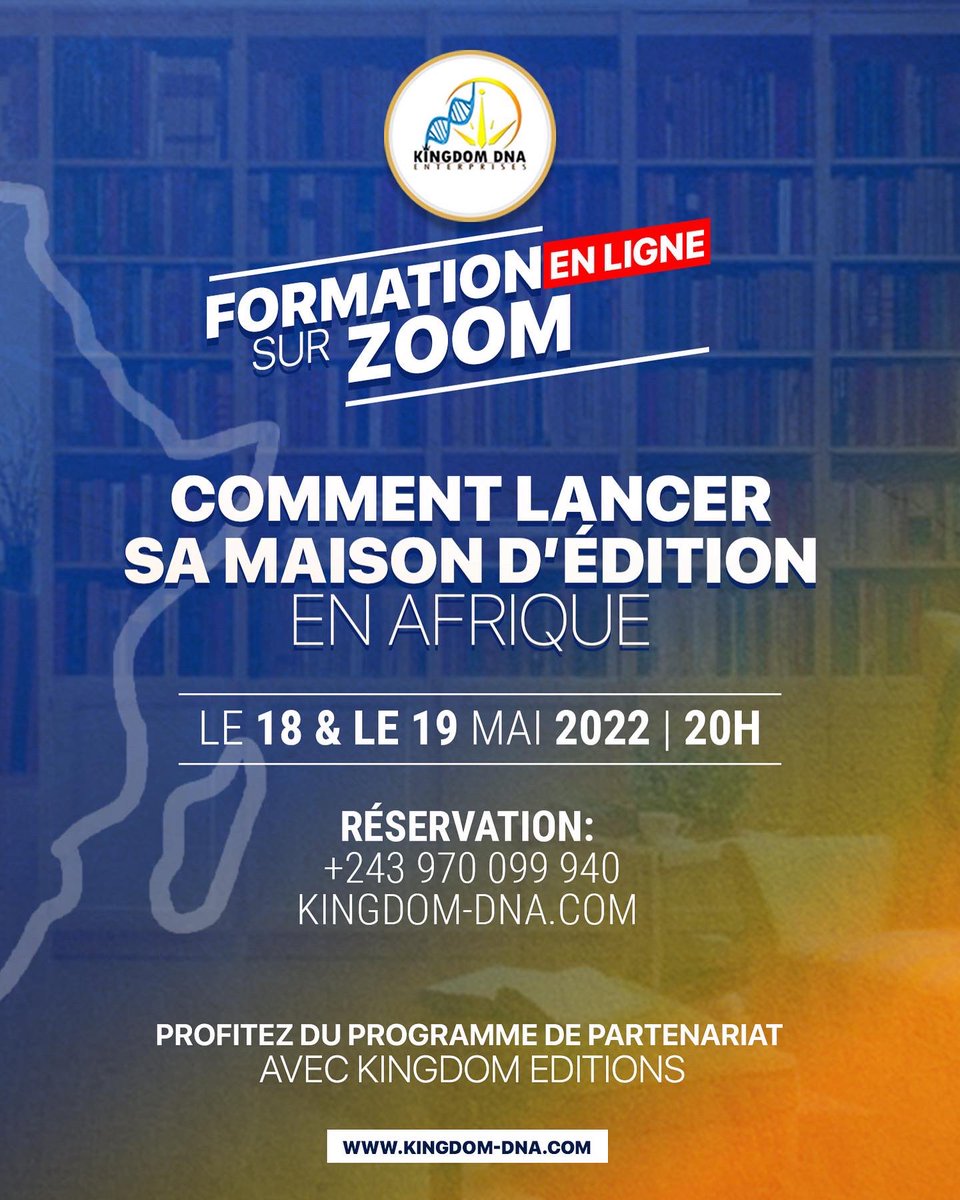 AlanNkoy's tweet photo. Cette formation UNIQUE vous donnera à vous et à nous l’occasion de travailler ensemble, dans un partenariat, pour promouvoir la littérature en AFRIQUE et booster votre entreprise ou projet d’entreprise. 

On y va 💪🏾 👉🏾 +243970099940 | contact@kingdom-dna.com

#livres #Afrique https://t.co/Ft3AGyoKbQ