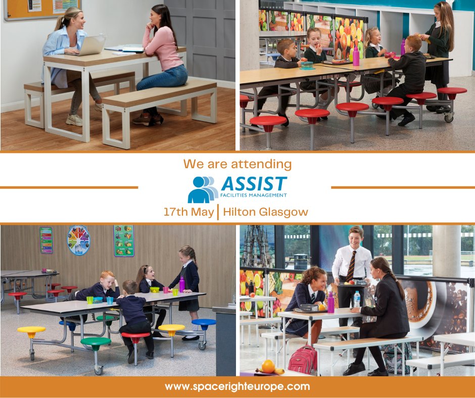 SpacerightEuro's tweet photo. We're delighted to be attending the #ASSISTFM conference 2022 tomorrow at the Hilton, Glasgow. 
It's been a long time coming but we are so excited to return to the Assist conference this year. Stop by and say hello 👋

 #educationalfurniture #educationalsuppliers https://t.co/1yHa7IKCXE
