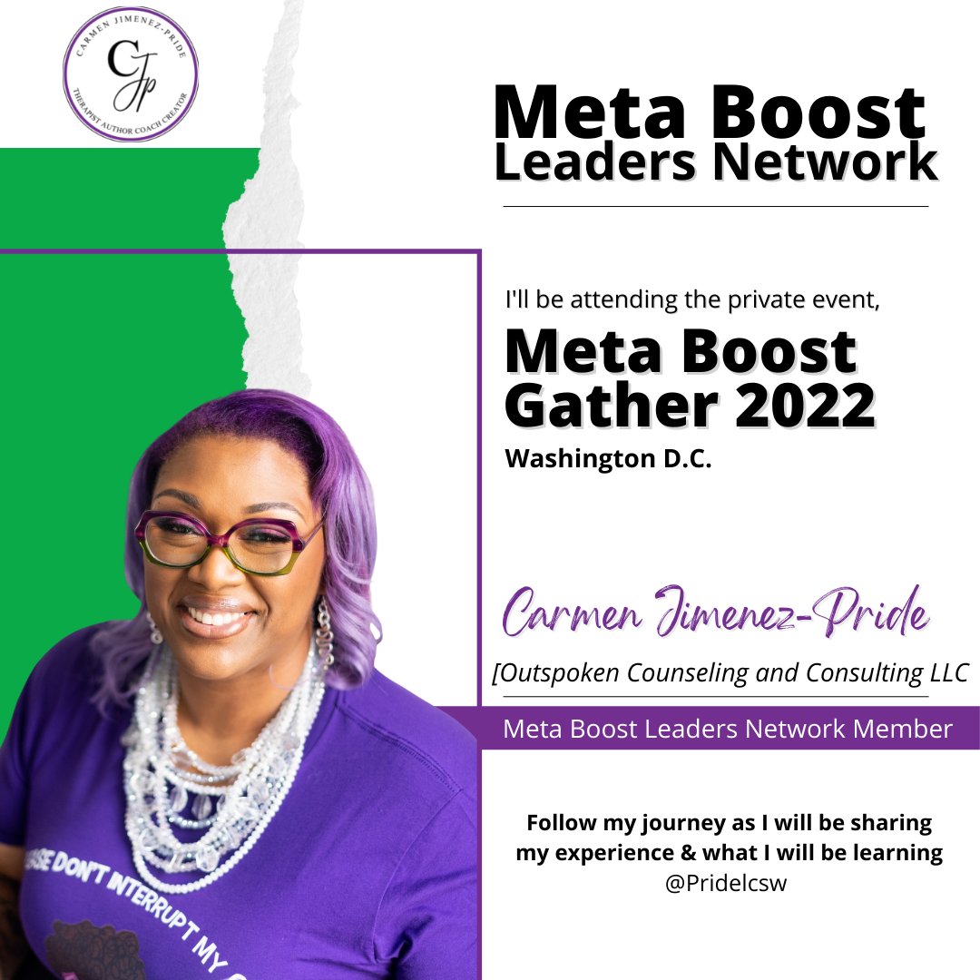 PrideLCSW's tweet photo. I'm excited to announce that I've been selected to participate in the Meta Boost Gather 2022 event!
#Pridelcsw
#Leader
#DoItwithPride https://t.co/kQpYleSbwa