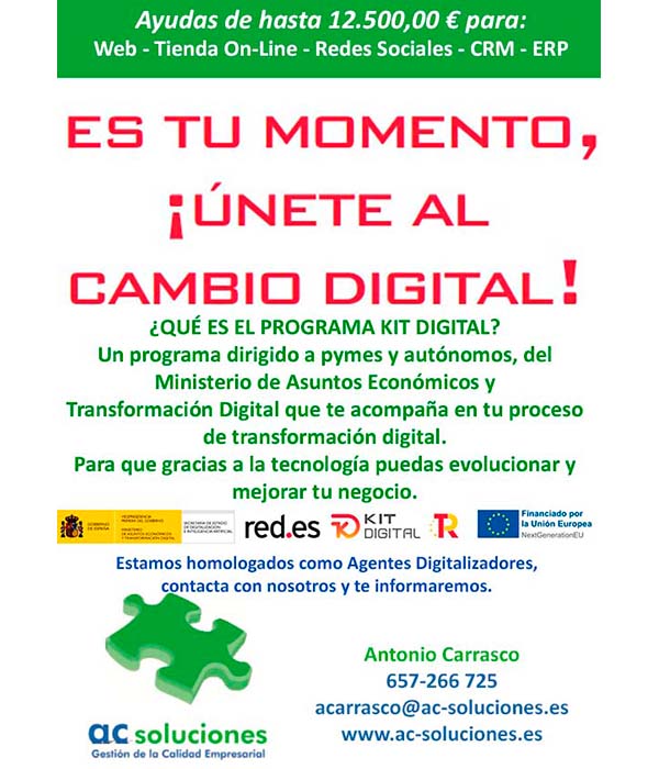 ac_soluciones's tweet photo. No pierdas esta oportunidad, Kit Digital son unas ayudas hasta 12.000 € a fondo perdido y te subvencionan el 100 %, ¿En que me benefician estas ayudas?, muy simple entra en https://t.co/W2UhNtzXBk y lo verás. https://t.co/t8bWflAyDg