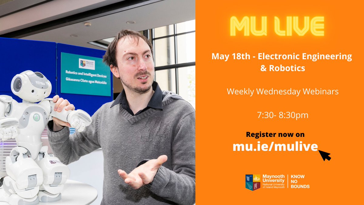 MaynoothCAO's tweet photo. Join us this Wednesday for our MU Live on Electronic Engineering &amp; Robotics

Sign up now 👉 https://t.co/wRuDZiLtFG 

#CAO2022 #leavingcert #maynoothuniversity https://t.co/EQaPyZS4p6