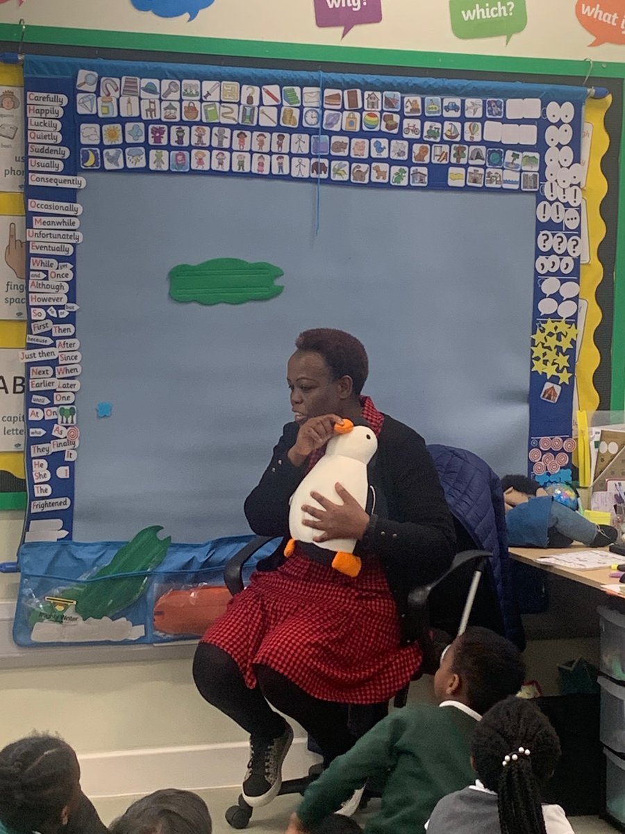 Discovery_Y1's tweet photo. @Discovery_Y1 have had a visitor from the South Pole today! Penguin has come to Discovery and we have been writing questions to find out why… https://t.co/7gnOqKfy4D