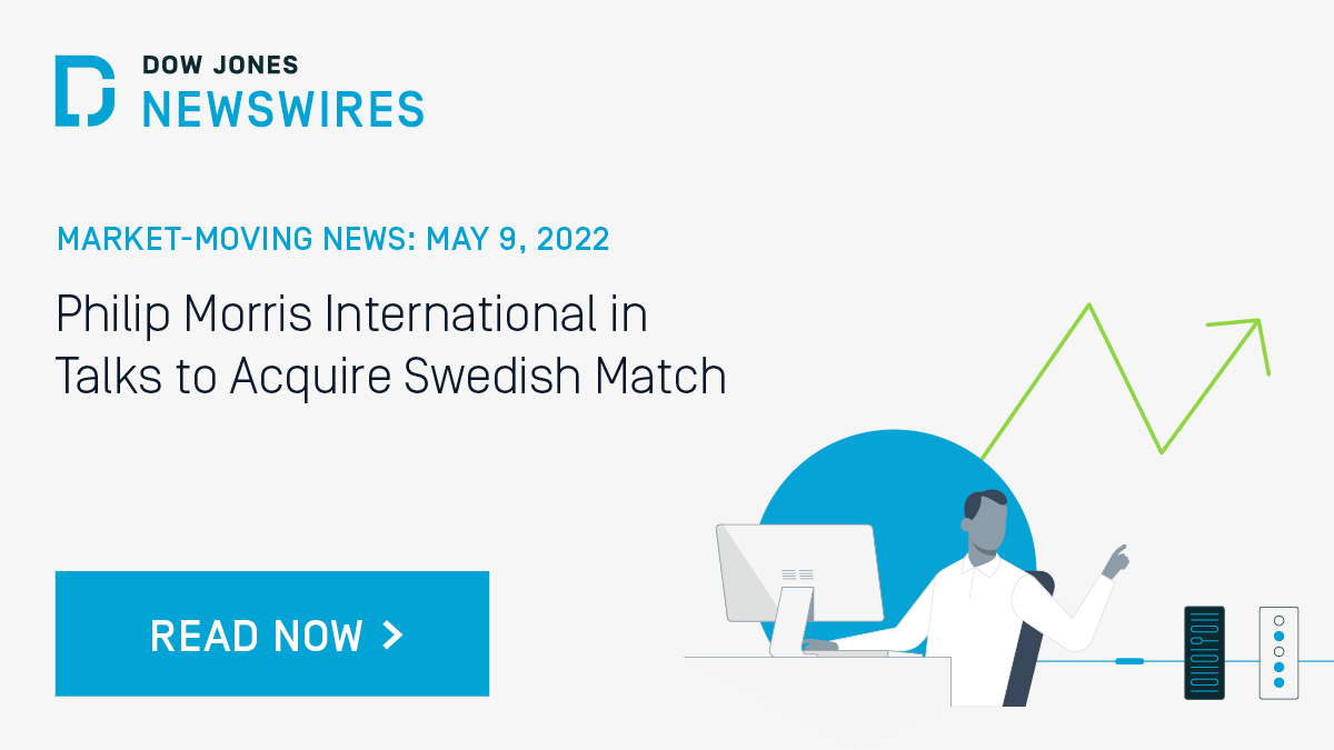Shares of both Philip Morris, $PM, and Swedish Match AB, $SWMAY, rose after Dow Jones Newswires was first to report the tobacco giant is in talks to acquire the Stockholm-based company. See the market activity on our blog: https://t.co/ofPIVgsaXI https://t.co/iK0MhBYGKV