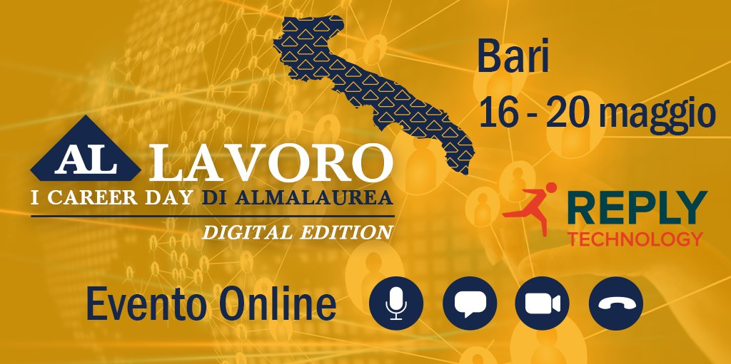 TechReplyRoma's tweet photo. 🗓️ #SaveTheDate! DOMANI 17 maggio, 10:30: #TechnologyReplyRoma sarà al #CareerDay “Al Lavoro Bari” di @Almalaurea.
🎓 #neolaureato o #laureando di #informatica o #ingegneriainformatica? Registrati: https://t.co/OB4FR0EUwU
#lavoraconnoi #jobopportunity #Almalaurea #JoinUs #Hiring https://t.co/AYonuoqvjZ