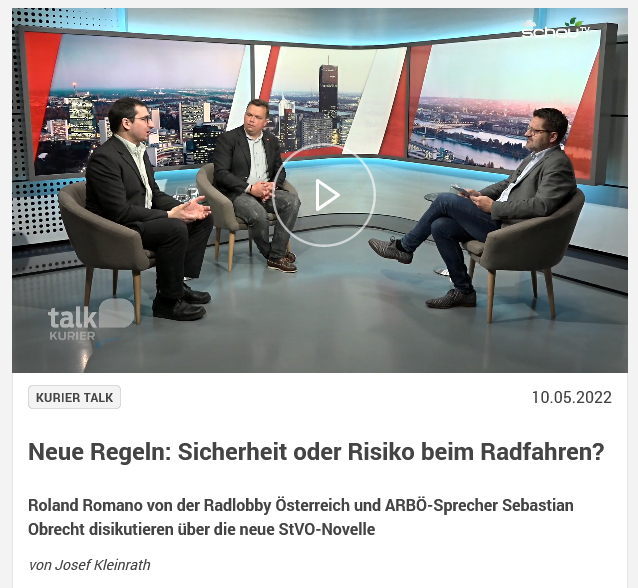 Jetzt im <a href="/KURIERat/">KURIER</a>-Talk auf SchauTV: Welche drei Meilensteine die StVO-Novelle für den Radverkehr  bringt und was im Entwurf fehlt.
Die @Radlobby erklärt, warum es gut ist, die alten Regeln ins 21. Jahrhundert zu holen. 🧵
Hier online ansehen: schaumedia.at/kurier-talk/ne…