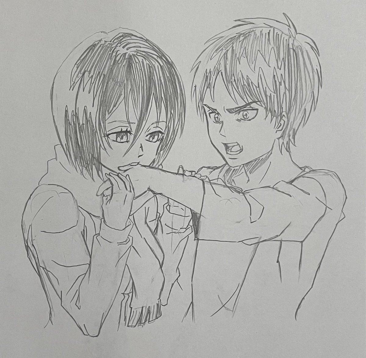エレンとミカサ
#進撃の巨人  #アレンジ模写 