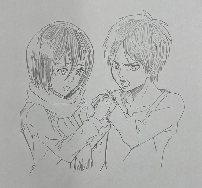 エレンとミカサ
#進撃の巨人  #アレンジ模写 