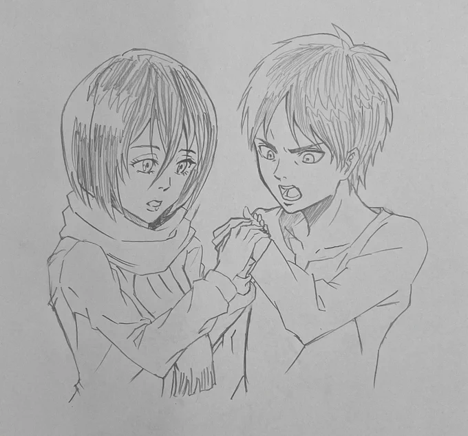 エレンとミカサ
#進撃の巨人  #アレンジ模写 