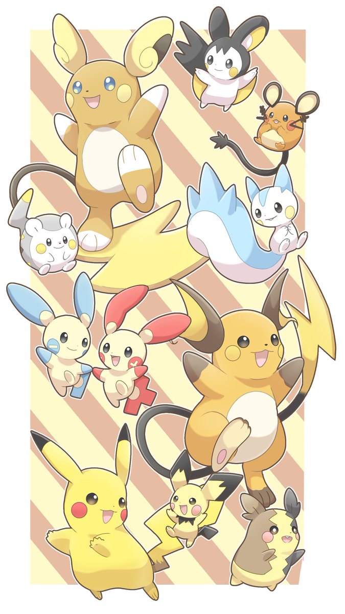 pichu ,pikachu pokemon (creature) open mouth smile no humans :d tongue white border  illustration images