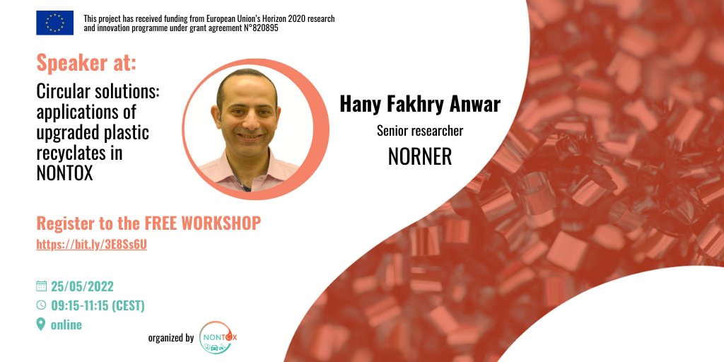 NontoxProject's tweet image. 📌FREE WORKSHOP - MAY 25 2022

@NontoxProject is pleased to introduce you the speakers of the workshop “Circular solutions: applications of upgraded #plastic recyclates in NONTOX” to be held on 25th May, 09:15-11:15 (CEST). #H2020 

For registration:
👉 bit.ly/3E8Ss6U