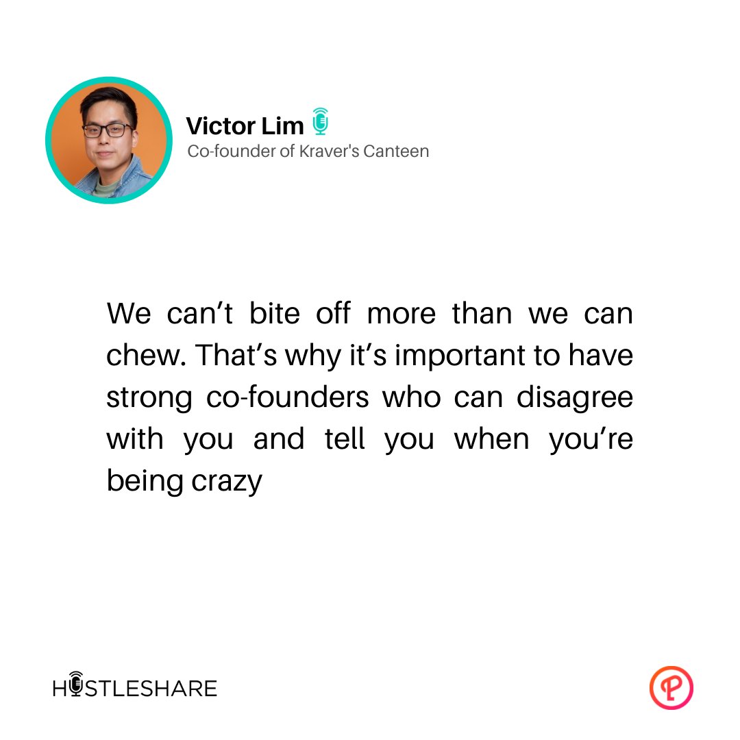 hustleshare's tweet photo. In the episode, Victor Lim of @kraverscanteen shares that you can easily disregard other people's opinions, if they tell you you're being "crazy", but that doesn't go the same with your co-founders who love your company as much as you do. https://t.co/GgcxGRztYW