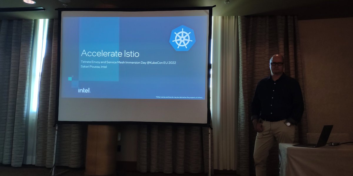 vilojona's tweet photo. Now it's the time for @spoussa talking about accelerating and securing #istio @Tetrateio #kubecon #kubecon22 #envoygateway https://t.co/Y83EdnI6n6