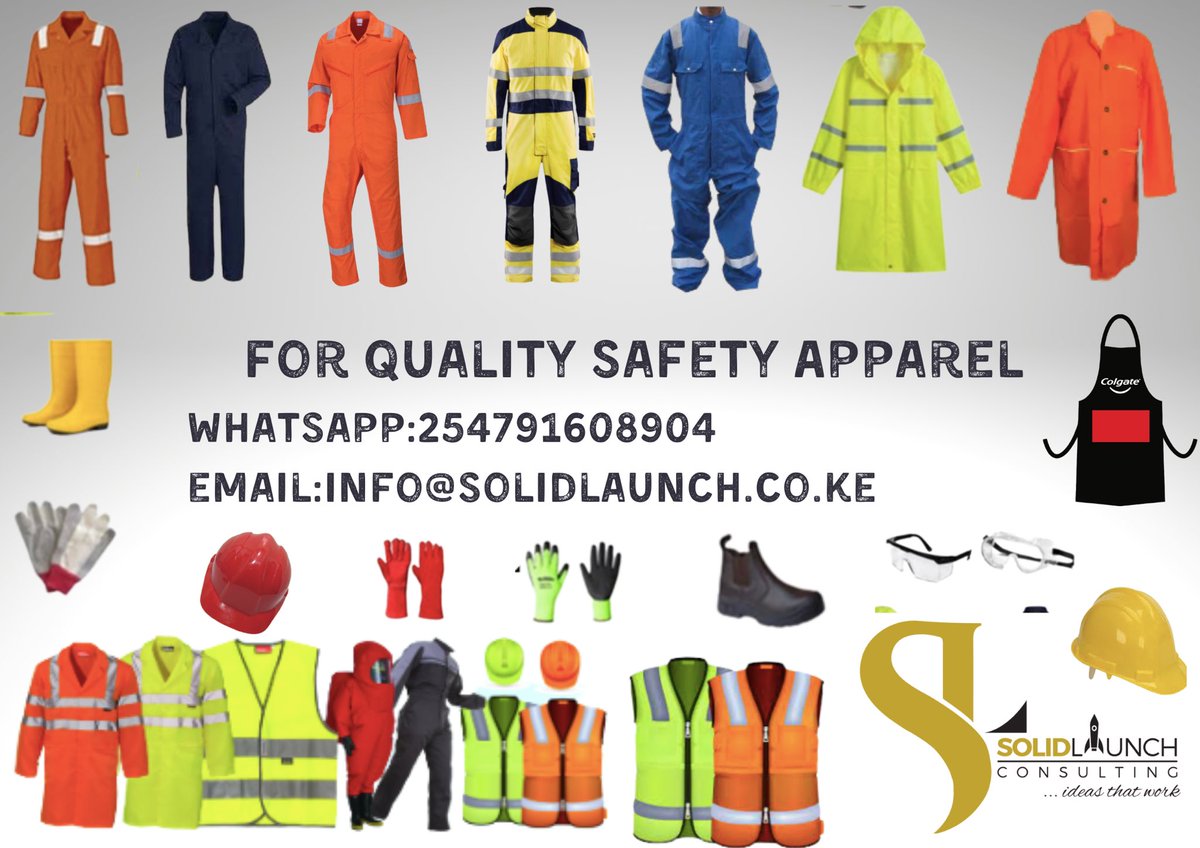 solidlaunch's tweet photo. Get all your safety and protective clothing supplies from deals from Solidlaunch Consulting . We offer a wide range of high quality custom made solutions at Ltd at affordable prices.

Talk to us today; 
WhatsApp; 254791608904
Calls: 254729938650
Email; info@solidlaunch.Co.ke https://t.co/64ILU1nx9K