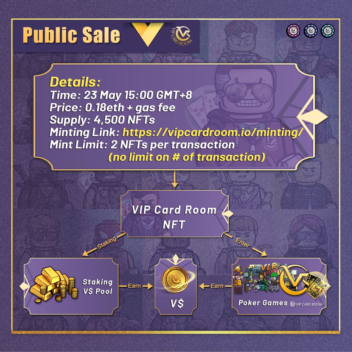 clippingfather's tweet photo. ๐PUBLIC SALE๐ฅ
โฐ23 May 1500 GMT +8
๐ฐ 0.18eth + gas fee
Game launching, NFT staking and token airdrop all in one go! Start your journey with VCR now!๐ฅณ
Join our Discord for more: https://t.co/5d10oawGY7
#NFTs #OpenSea #VIPCardRoom https://t.co/LkAahuKQvM