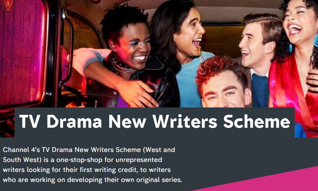 Delighted to say that <a href="/Channel4/">Channel 4</a>'s TV Drama New Writers Scheme (West &amp; South West) opens today! 12 emerging writers will be supported to gain skills to forge a successful writing career and tell stories that reflect the diversity &amp; creativity of the West &amp; SW of England...(1/2)