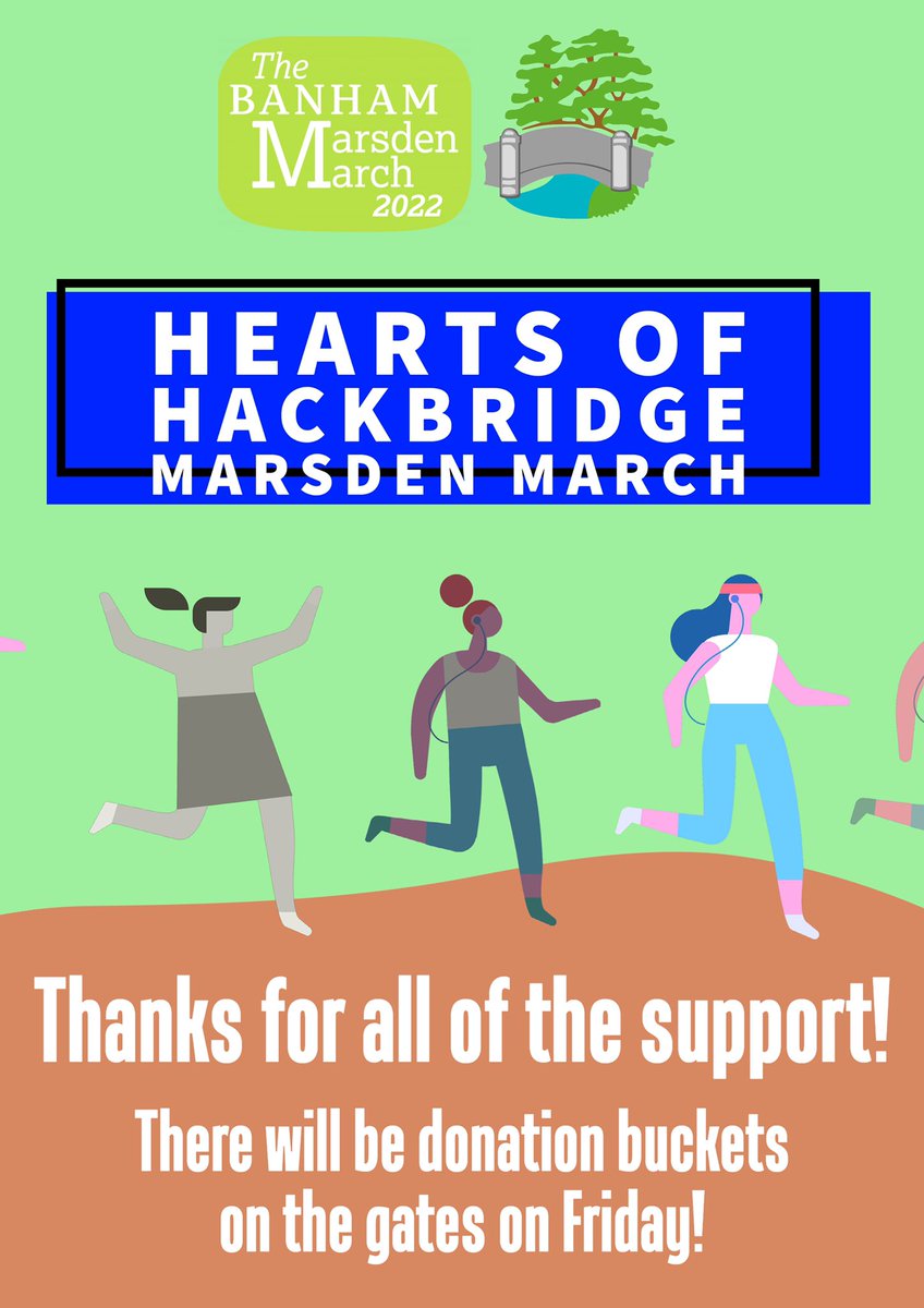 HackbridgeRocks's tweet photo. π Marsden March 2022! π
BIG thanks for all of the sponsors so far⦠We have officially gone past our TARGET! On Friday we will have collection buckets on the gates if you would like to make a cash donation!
#HackbridgeRocks ππ
https://t.co/hrlOQwTxJg https://t.co/KFfnwGR3eb