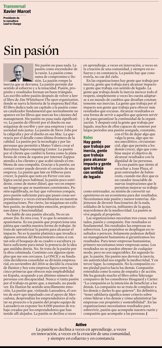 nuriaantoli's tweet photo. "Sin pasión no pasa nada. La pasión hay que construirla, no cae del cielo. La pasión es un activo sujeto siempre al esfuerzo y la constancia" - @XavierMarcet para @LaVanguardia 
#emprendeduria #pasion #proposito #business https://t.co/hyBAXvD2mp