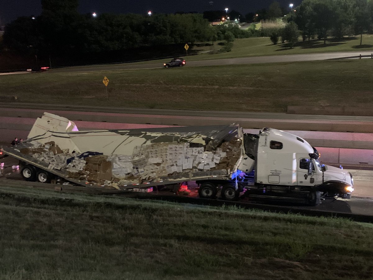 mikeforbeswfaa's tweet photo. #IAmUp In Dallas this morning a real life Humpty Dumpty! Eggs are all over WB I-30 after an 18 wheeler crash. Westbound I-30 at I-45 all lanes closed. https://t.co/BNDuKEN1ls