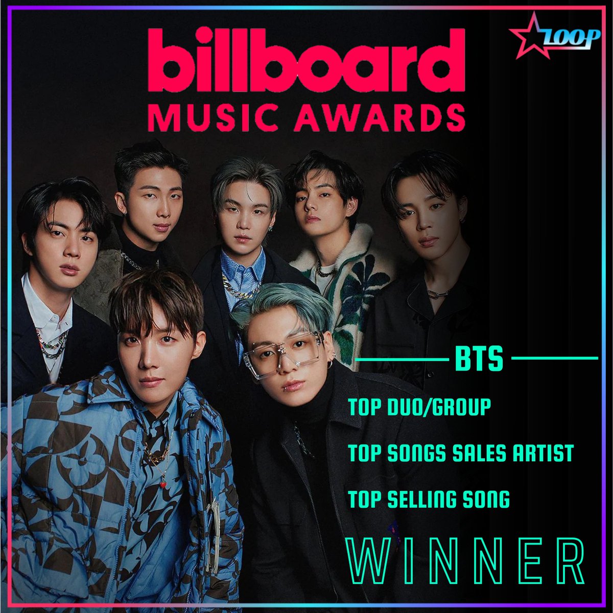 _starloop_'s tweet image. BTS Wins BIG at 2022 BBMAs: Creates history as they bag 3 awards; ARMY Celebrates

#BTS #BTSARMY #ARMY #bighit #BBMAs  #BBMAs2022 #Butter #btsbutter #rm #v #JHOPE  #JIMIN #SUGA #JIN #Jungkook #musicawards #BillboardMusicAwards #KPOPFLEX