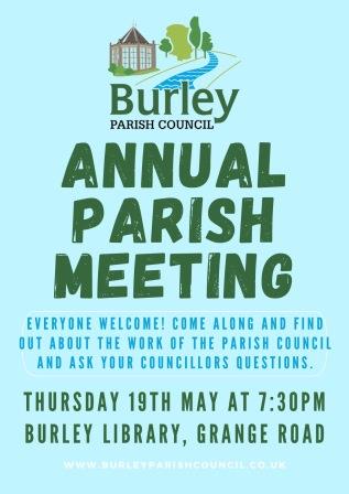 Burley_Matters's tweet photo. Interested in knowing what is planned for the village in the next 12 months? Come to the Annual Parish Meeting being held at Burley Library on Thursday 19 May 2022 at 7.30 pm. https://t.co/rfB3u7j4jv