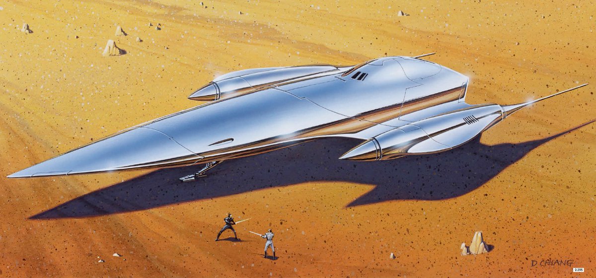 Kershed's tweet photo. May 16, 1996: Star Wars: The Phantom Menace: Doug Chiang’s painting (completed in 1.8 days) depicts the lightsaber battle between Obi-Wan and Darth Maul on Tatooine (before Qui-Gon was added to the script). #StarWarsArchives19992005 https://t.co/M907YGZsjm https://t.co/QC9YCkH1Cp