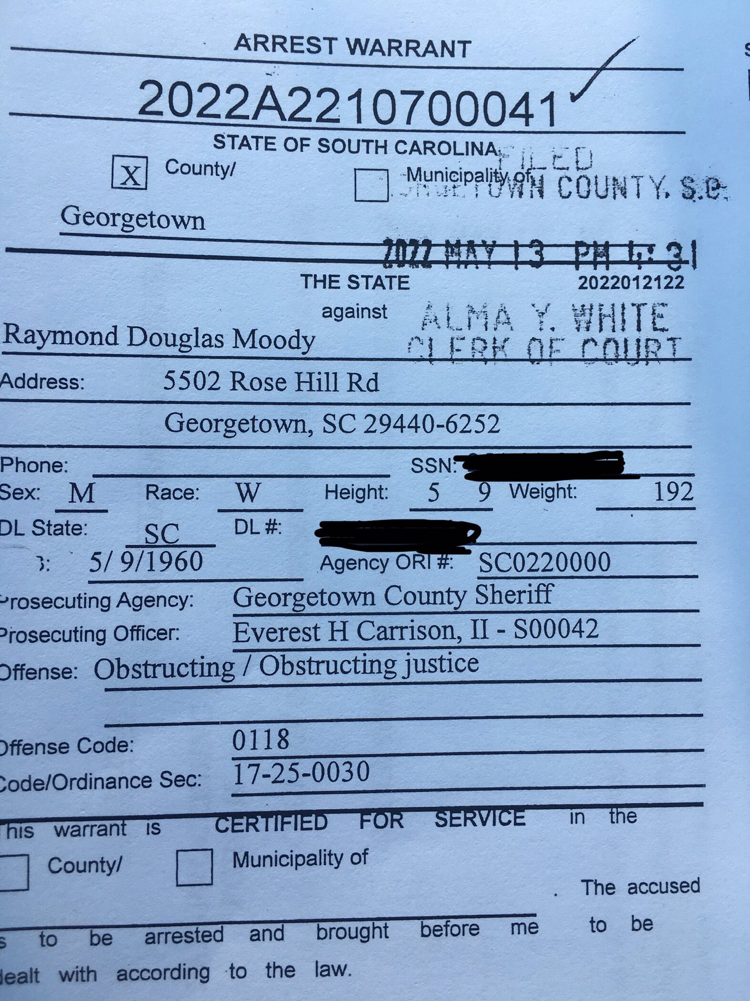 Brett Davidsen on Twitter: "Here is the arrest warrant for Raymond ...