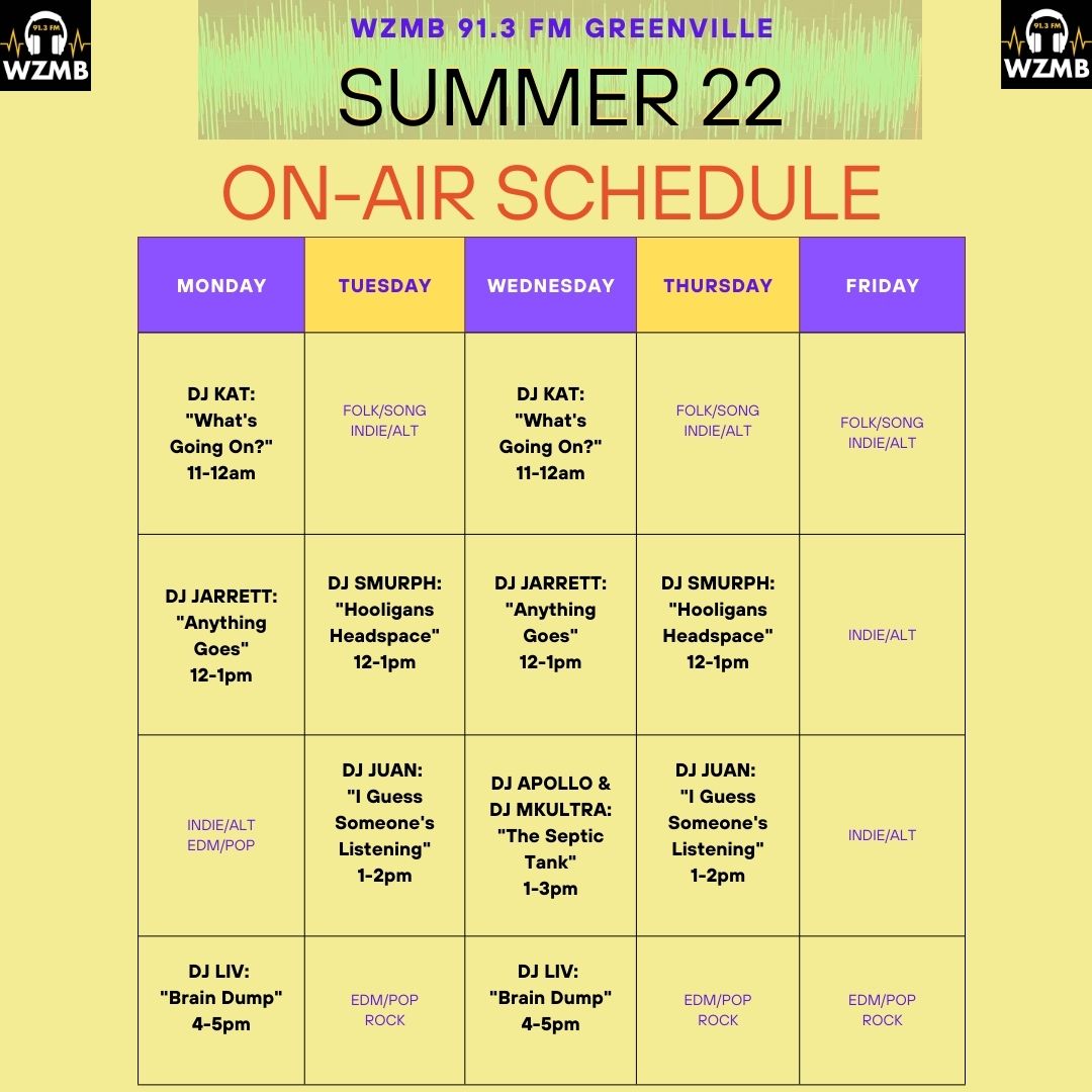 WZMB913's tweet photo. We're kicking off our summer on air shows with some new voices! Our DJs will be disturbing the mainstream starting this Wednesday, May 18th! Until then...keep our 24/7 live stream locked for the best independent music!!! https://t.co/wC9c5t8XaG #Z913 #WZMB https://t.co/TLVtZedYZp