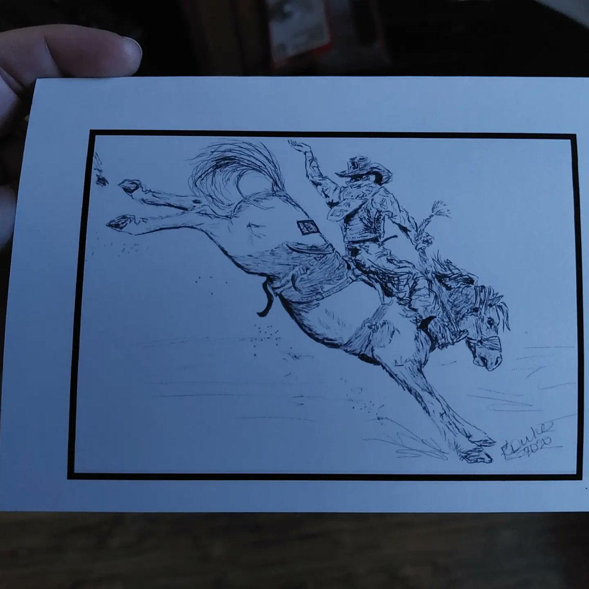 DukeKaysa's tweet photo. Drove over to Westcliffe yesterday and visited the gallery. Talked for a long time to the lady, Terri, on shift and came home very inspired to make some goodies. They need greeting cards so I decided to jump off the cliff and buy a new printer. 
#rodeo #cowboy #artist #trying https://t.co/Bk8XVY5Iko