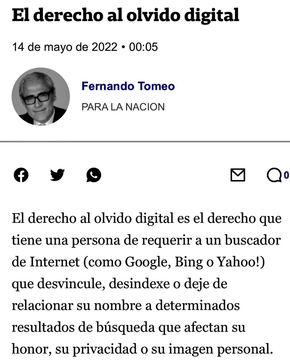 AustralDerecho's tweet photo. #ActualidadJurídica ➤ Derecho al #Olvido y #CleaningDigital" 🛁📱
✎«...este derecho adquiere particular relevancia en nuestra realidad hiperconectada en la que todos “somos lo que Google dice que somos”»
p/@LANACION x @fernandotomeo
Nota completa > https://t.co/iEMC0Dhn7A https://t.co/pA6t0jhwmd