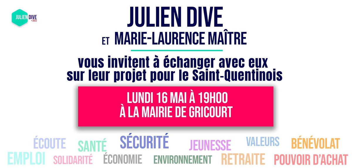 JulienDive's tweet photo. 💪 Cette semaine on poursuit avec la 17, 18, 19 et 20ème réunion de proximité dans les villages de la #Circo0202 à l’écoute de la population !
On se retrouve ici 👇
📍#Gricourt - 16/05/22
📍#Lesdins - 18/05/22
📍#Vendeuil - 19/05/22
📍#Holnon - 20/05/22 https://t.co/MODNnmxDp9