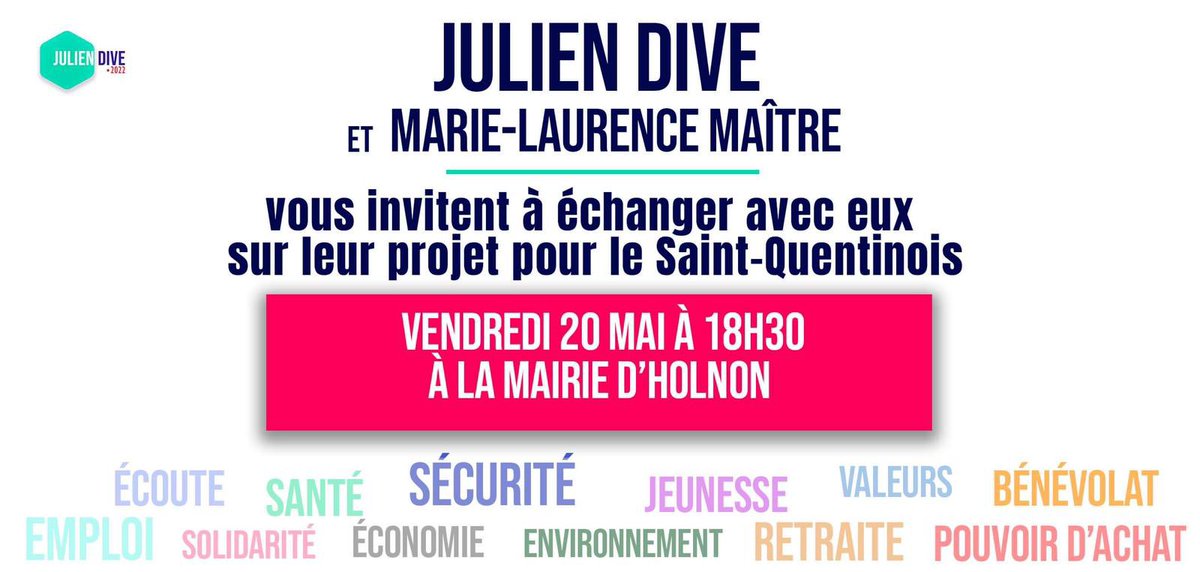 JulienDive's tweet photo. 💪 Cette semaine on poursuit avec la 17, 18, 19 et 20ème réunion de proximité dans les villages de la #Circo0202 à l’écoute de la population !
On se retrouve ici 👇
📍#Gricourt - 16/05/22
📍#Lesdins - 18/05/22
📍#Vendeuil - 19/05/22
📍#Holnon - 20/05/22 https://t.co/MODNnmxDp9