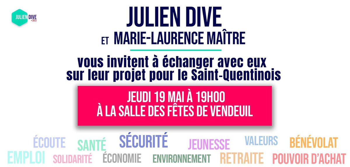 JulienDive's tweet photo. 💪 Cette semaine on poursuit avec la 17, 18, 19 et 20ème réunion de proximité dans les villages de la #Circo0202 à l’écoute de la population !
On se retrouve ici 👇
📍#Gricourt - 16/05/22
📍#Lesdins - 18/05/22
📍#Vendeuil - 19/05/22
📍#Holnon - 20/05/22 https://t.co/MODNnmxDp9