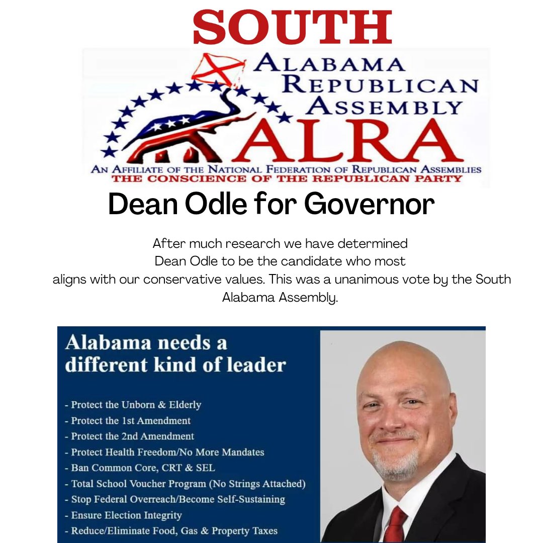PastorDean67's tweet photo. New endorsement by the South Alabama Republican Assembly… https://t.co/ihkLy8qqZd