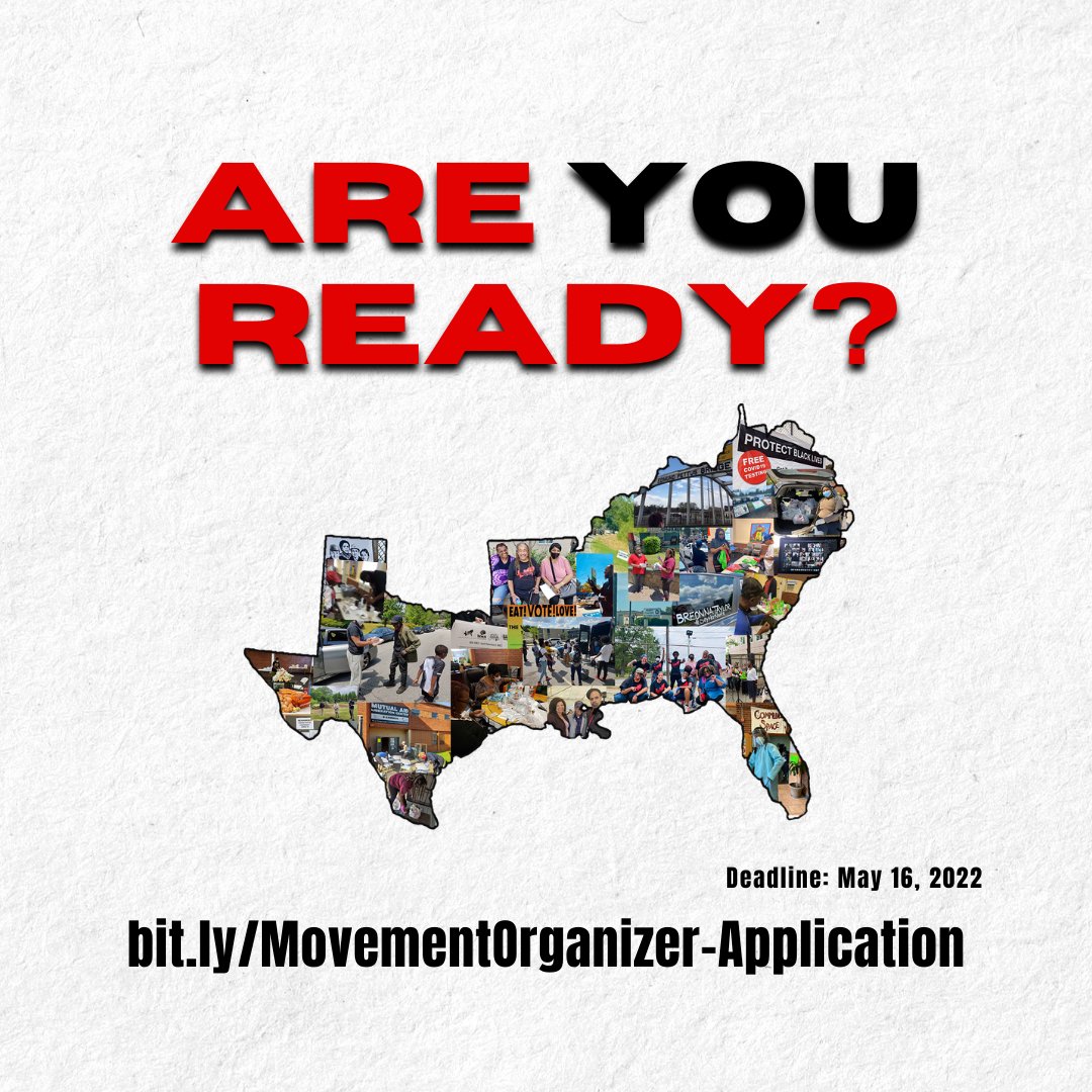 Project South's Movement Organizing Fellowship program, a 2-yr intensive cohort based in the U.S. South. Research, cross-frontline strategy development &amp; power-building. 30-35 hrs/wk; travel or weekend work min 1x/mo. $60k. Full healthcare benefits.
APPLY: bit.ly/MovementOrgani…