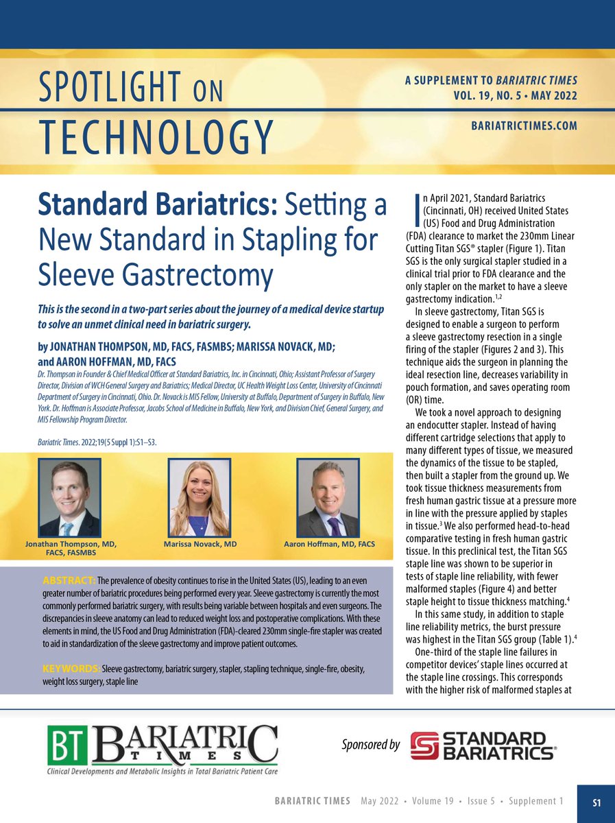We are pleased to present our latest "Spotlight on Technology: Standard Bariatrics: Setting a New Standard in Stapling for Sleeve Gastrectomy." Access the free digital edition here! bit.ly/39SxWfw