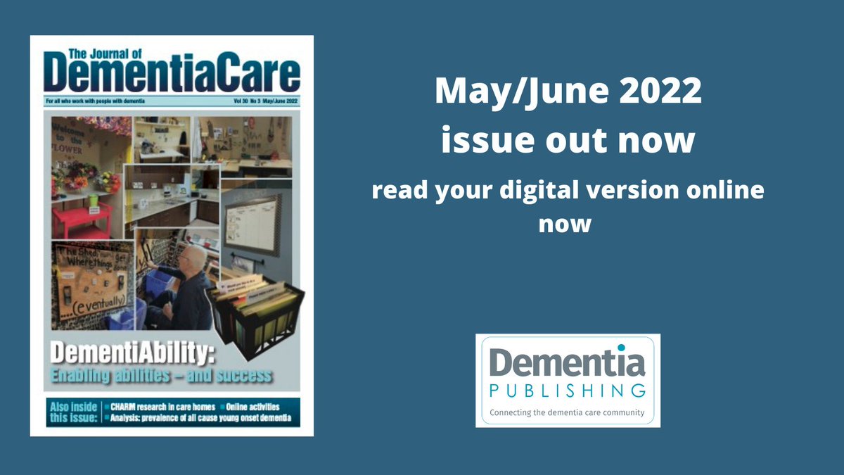 JDementiaCare's tweet photo. The new issue of Journal of Dementia Care is out now 
In the May/June issue read about:
DementiAbility: Enabling abilities – and success
CHARM research in care homes
Analysis: prevalence of all cause young onset dementia
And much more!
Visit https://t.co/VWGOtzVYvr to read yours https://t.co/eKbh8WVQkG